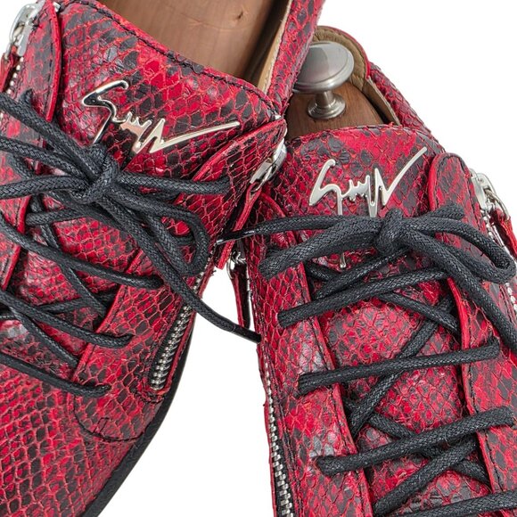 Giuseppe Zanotti Italy Red Black Snakeskin Leather Zip Fashion Sneakers Mens 11 - Picture 8 of 16